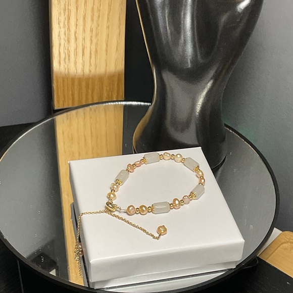 Fresh Water Pearl &  Agate Stone  Adjustable Chain Bracelet - Picture 3 of 6